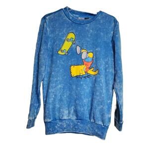 Simpsons Vintage Sweatshirt Bart Head plant Off Skateboard Blue Small Unisex